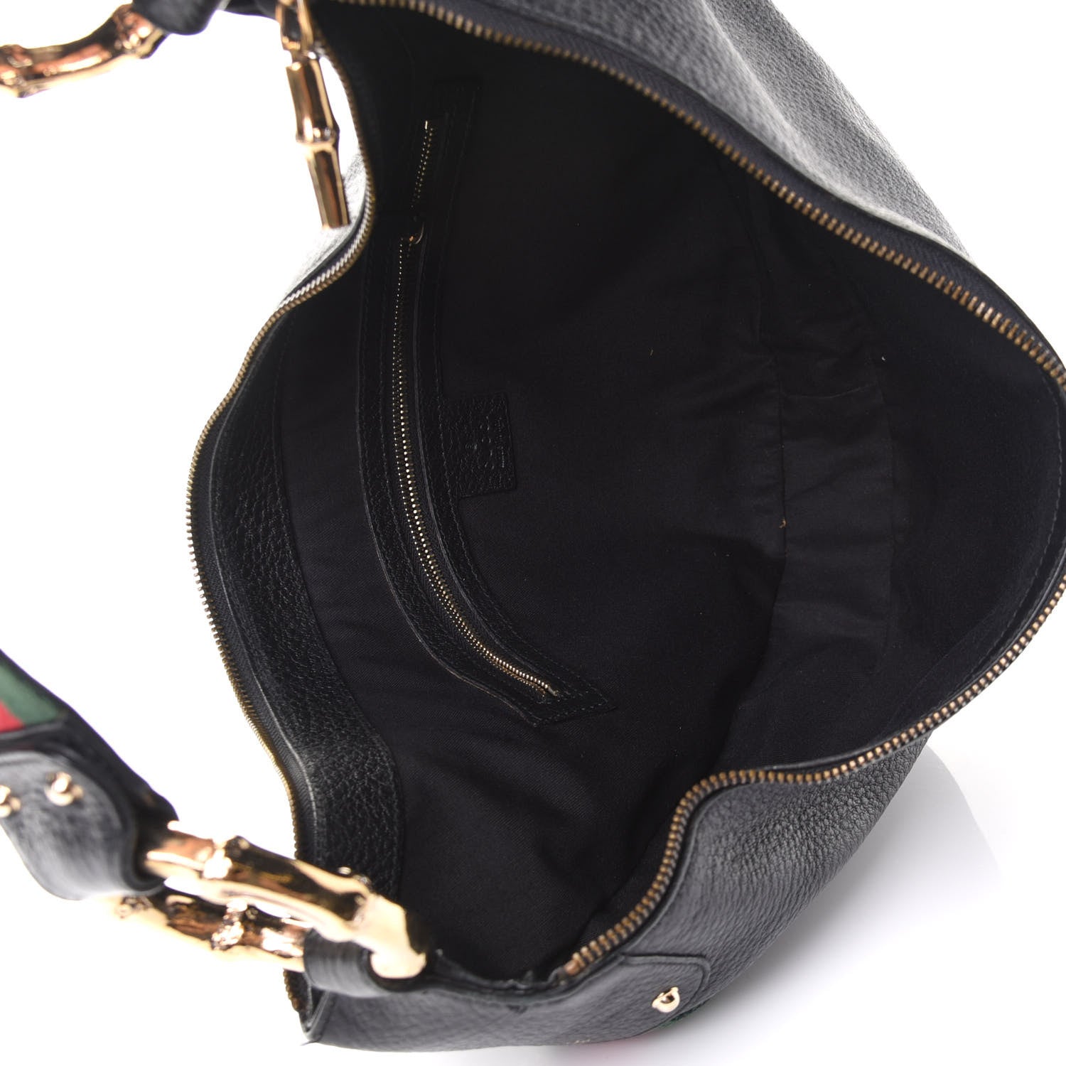 Gucci Pebbled Calfskin Web Bamboo Ring Hobo Black 5 of 11