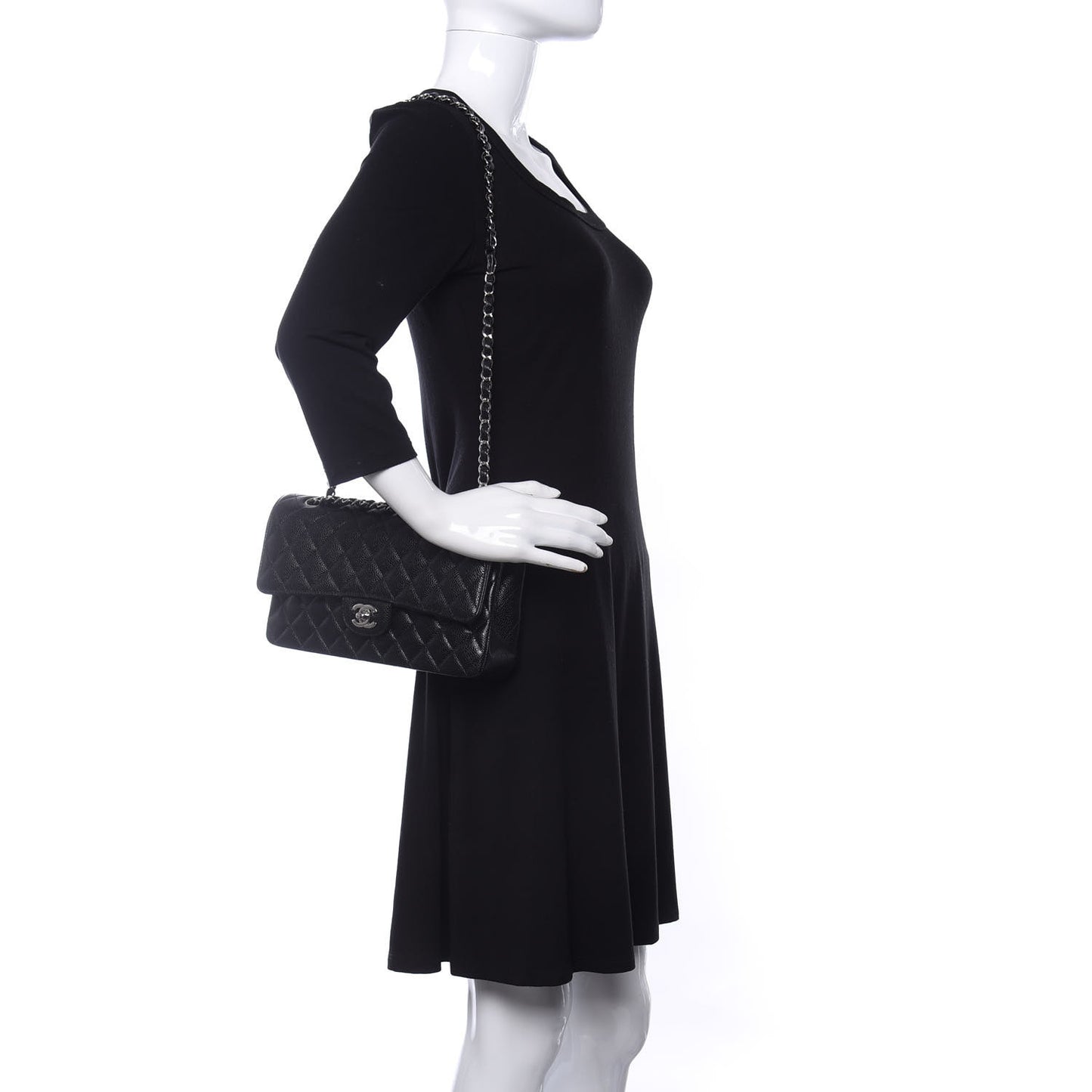 Caviar Quilted Medium Double Flap Black