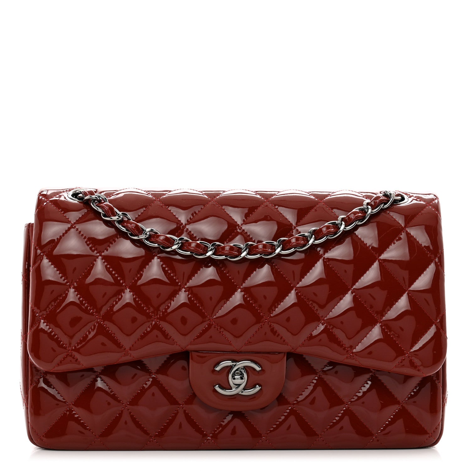 Chanel Patent Quilted Jumbo Double Flap Dark Red 1 of 10