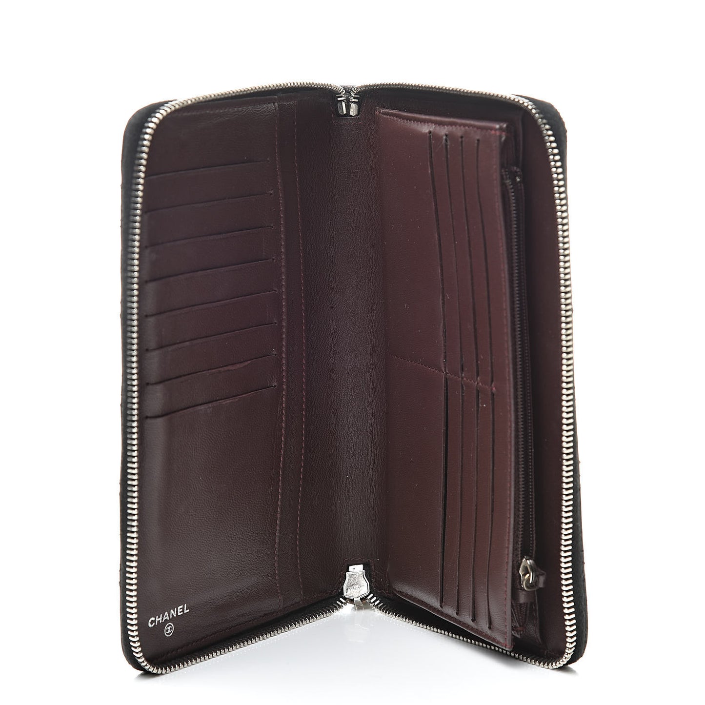 Lambskin Quilted Large Zip Around Organizer Wallet Black