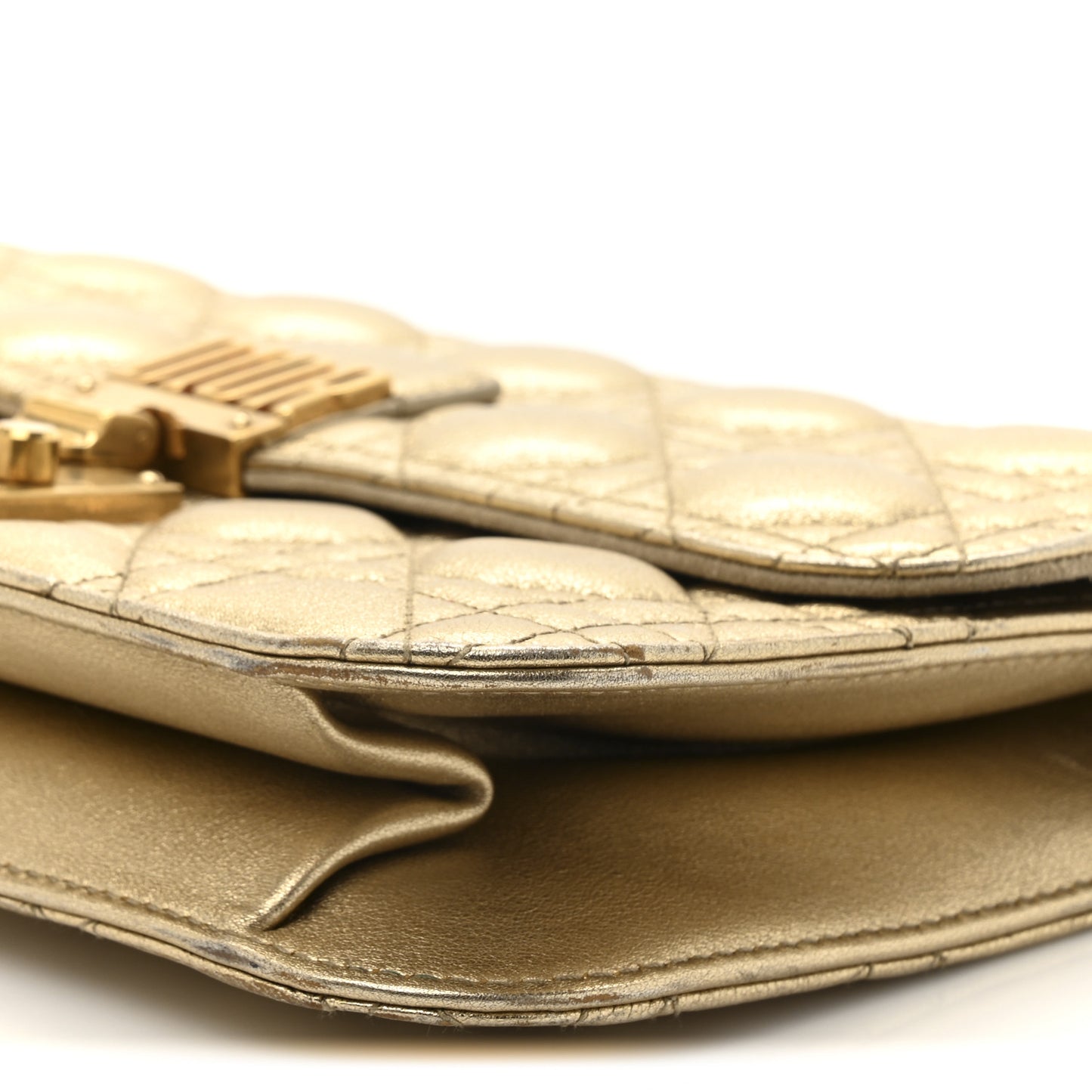 Metallic Lambskin Cannage Large Dioraddict Flap Bag Gold
