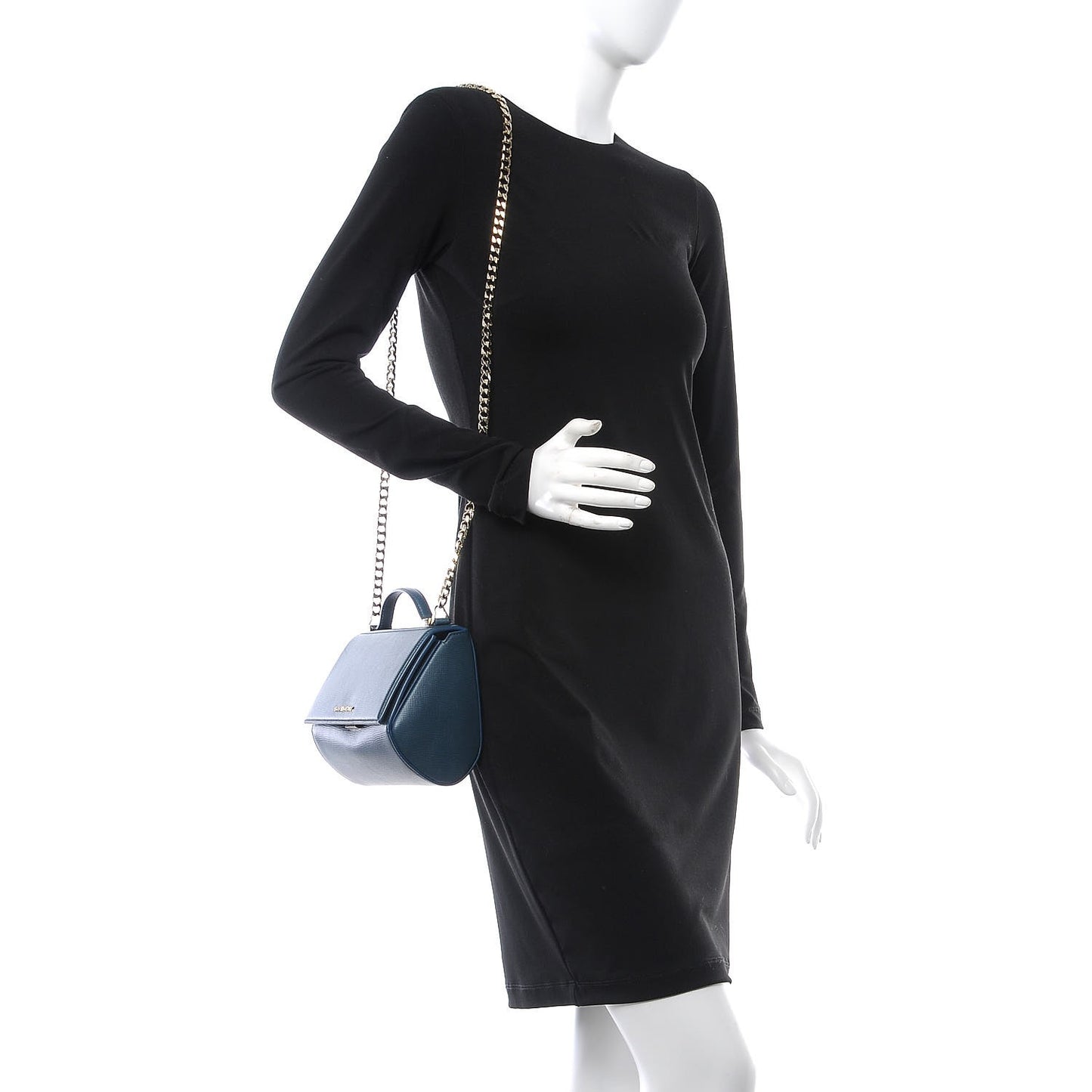 Textured Calfskin Mini Pandora Box Chain Crossbody Bag Peacock Blue