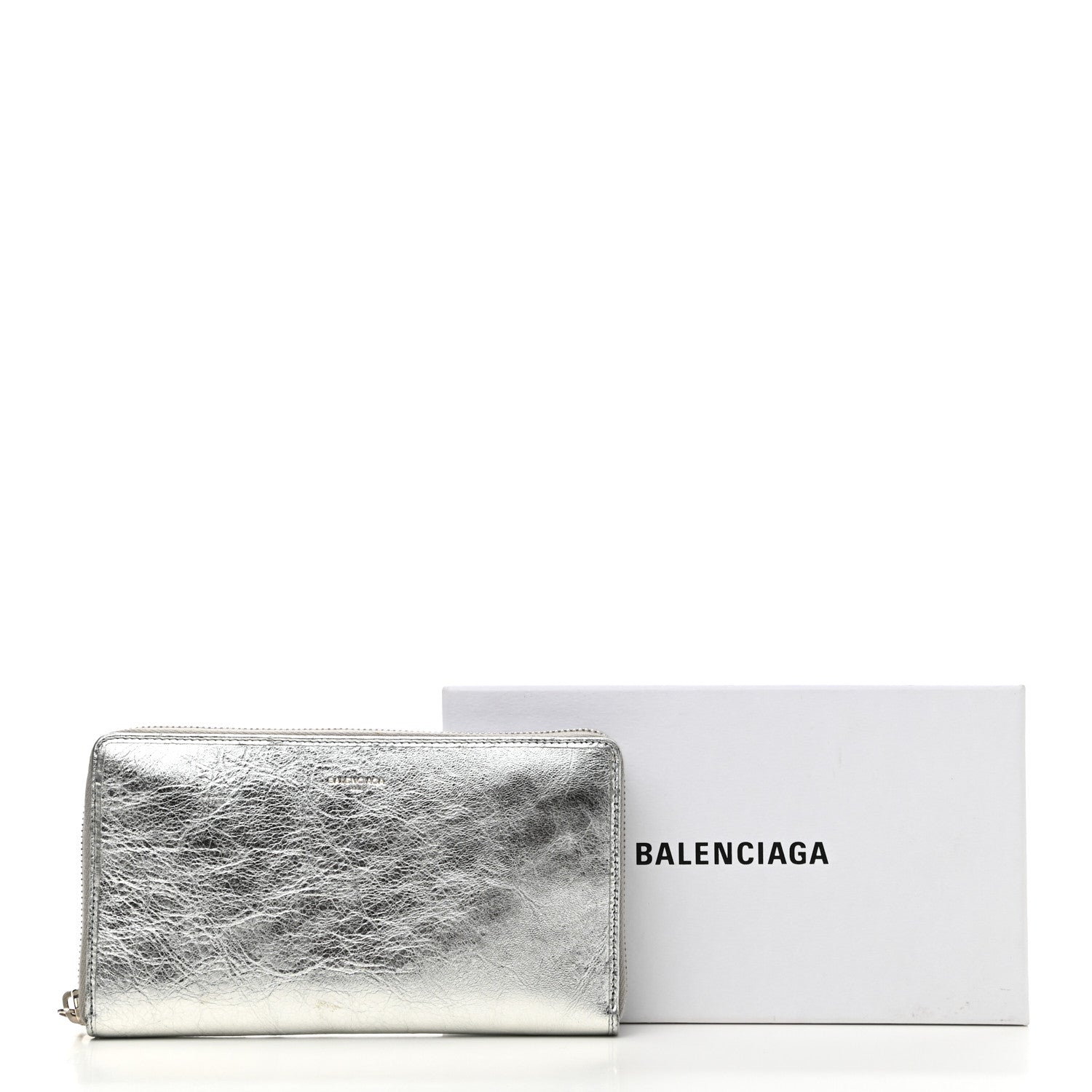 Balenciaga Metallic Calfskin Essential Continental Zip Around Wallet Silver 8 of 8