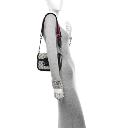 Gucci GG Supreme Monogram Textured Dollar Calfskin Web Mini Horsebit 1955 Shoulder Bag Beige Blue 2 of 11