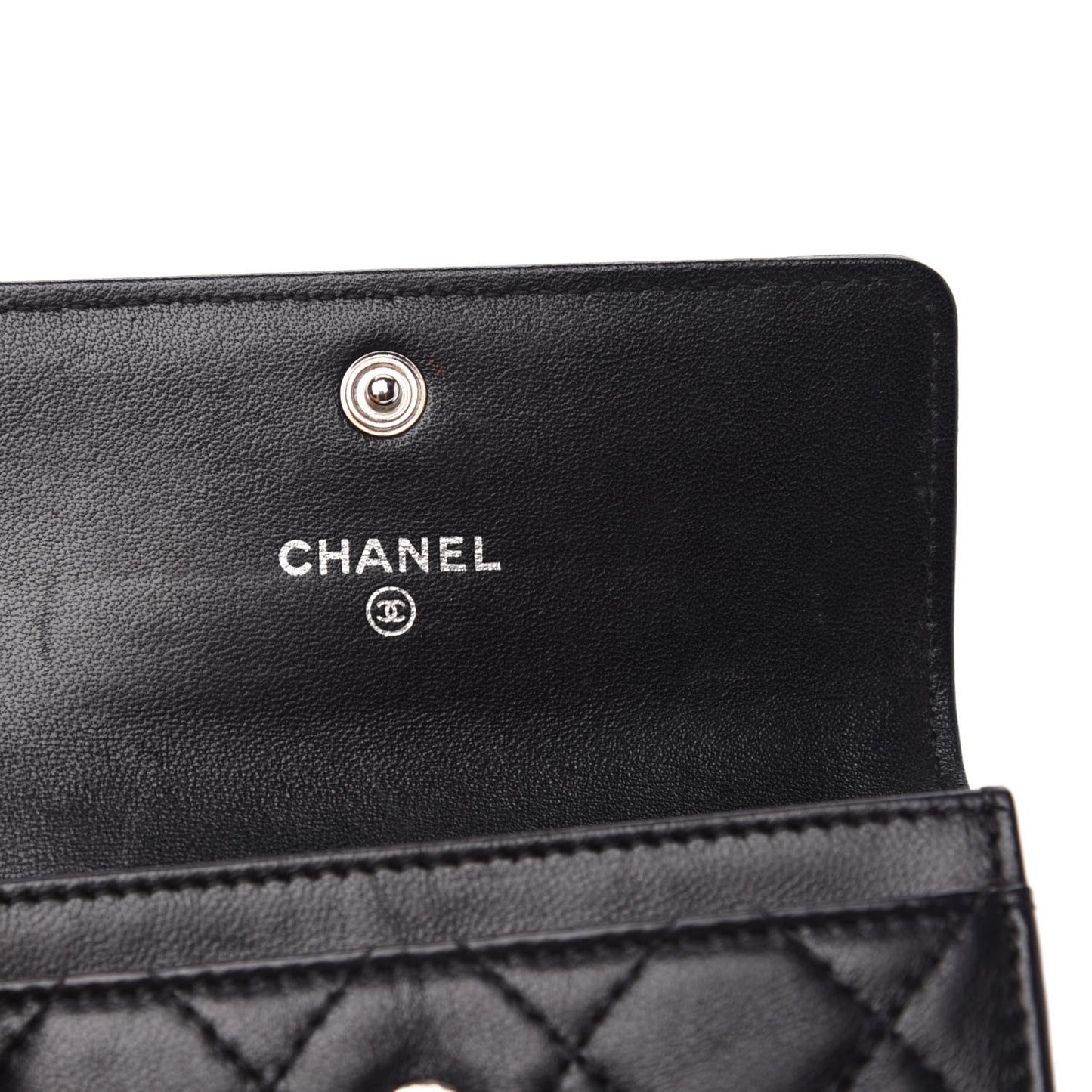 Lambskin Quilted Flap Card Holder Black
