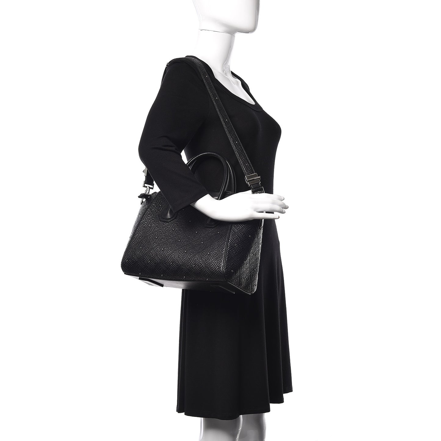 Lambskin Logo Embossed Small Studded Antigona Black