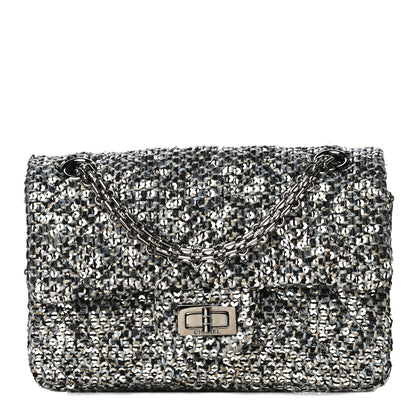 Chanel Tweed Quilted 2.55 Reissue Mini Flap Silver Black Gold 1 of 10