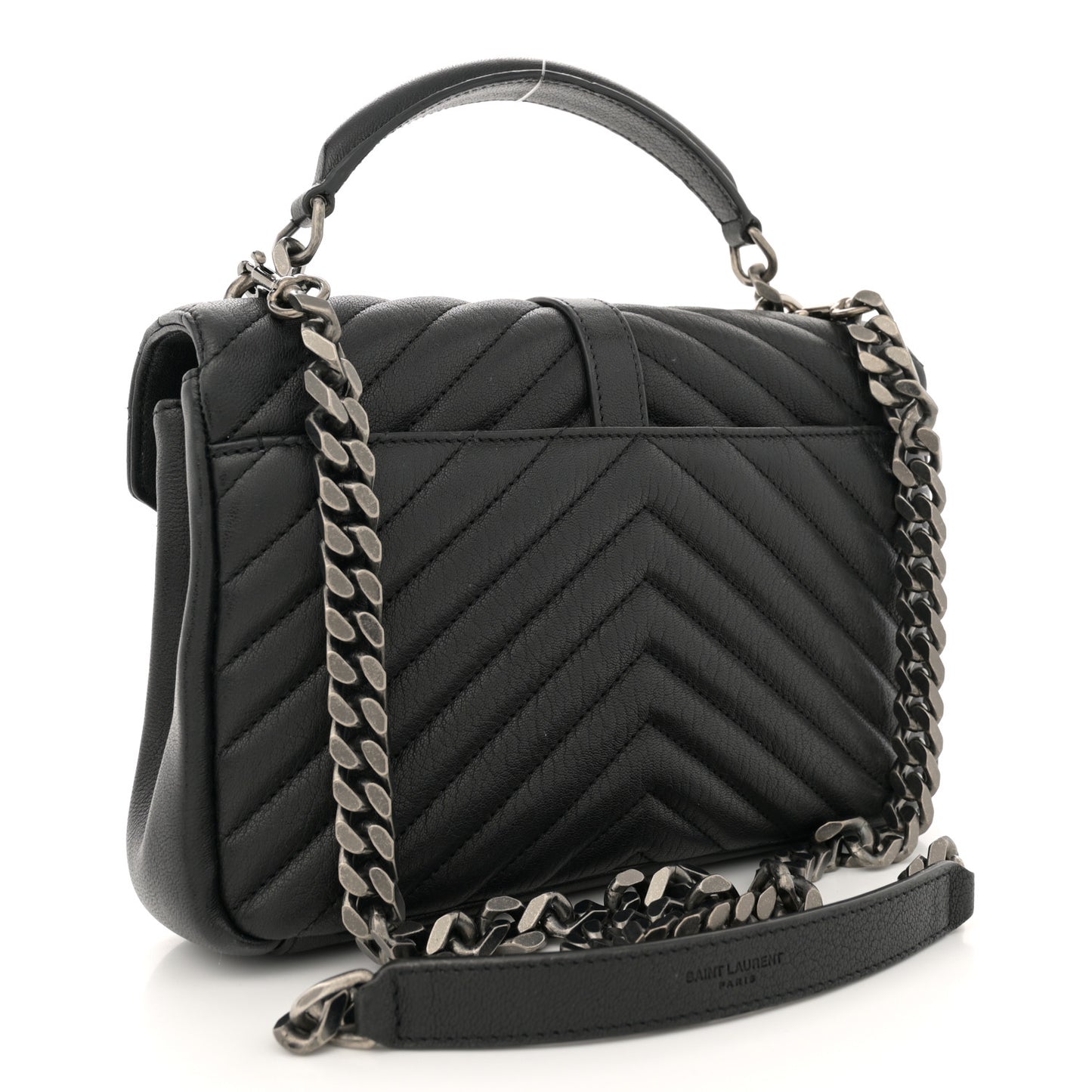 Sheepskin Matelasse Chevron Monogram Medium College Bag Black