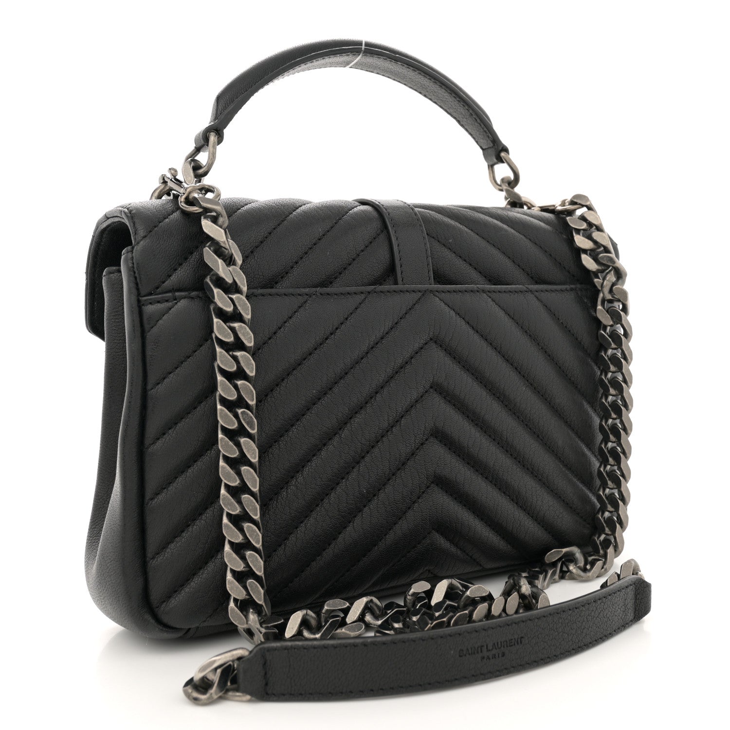 Saint Laurent Sheepskin Matelasse Chevron Monogram Medium College Bag Black 3 of 12