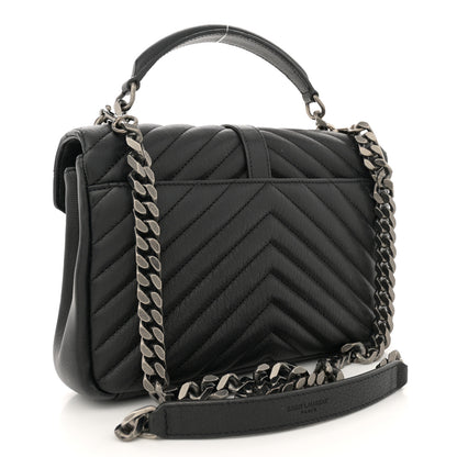 Saint Laurent Sheepskin Matelasse Chevron Monogram Medium College Bag Black 3 of 12