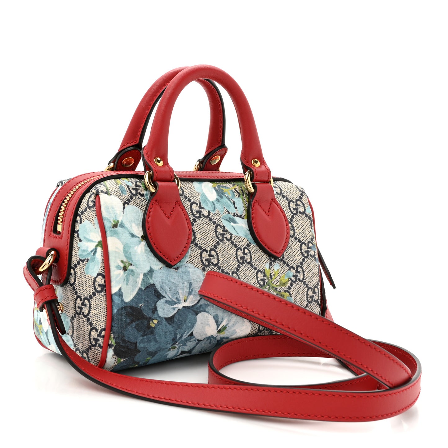 GG Supreme Monogram Blooms Mini Boston Navy Blue Hibiscus