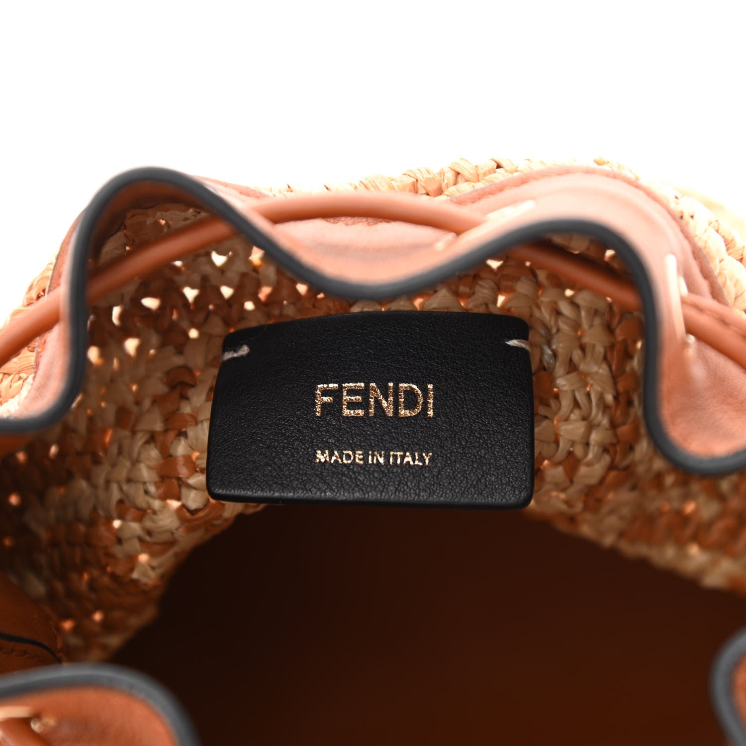 Fendi Raffia Vitello Seta F is Fendi FF Woven Mini Mon Tresor Bucket Bag Brick Natural 6 of 10