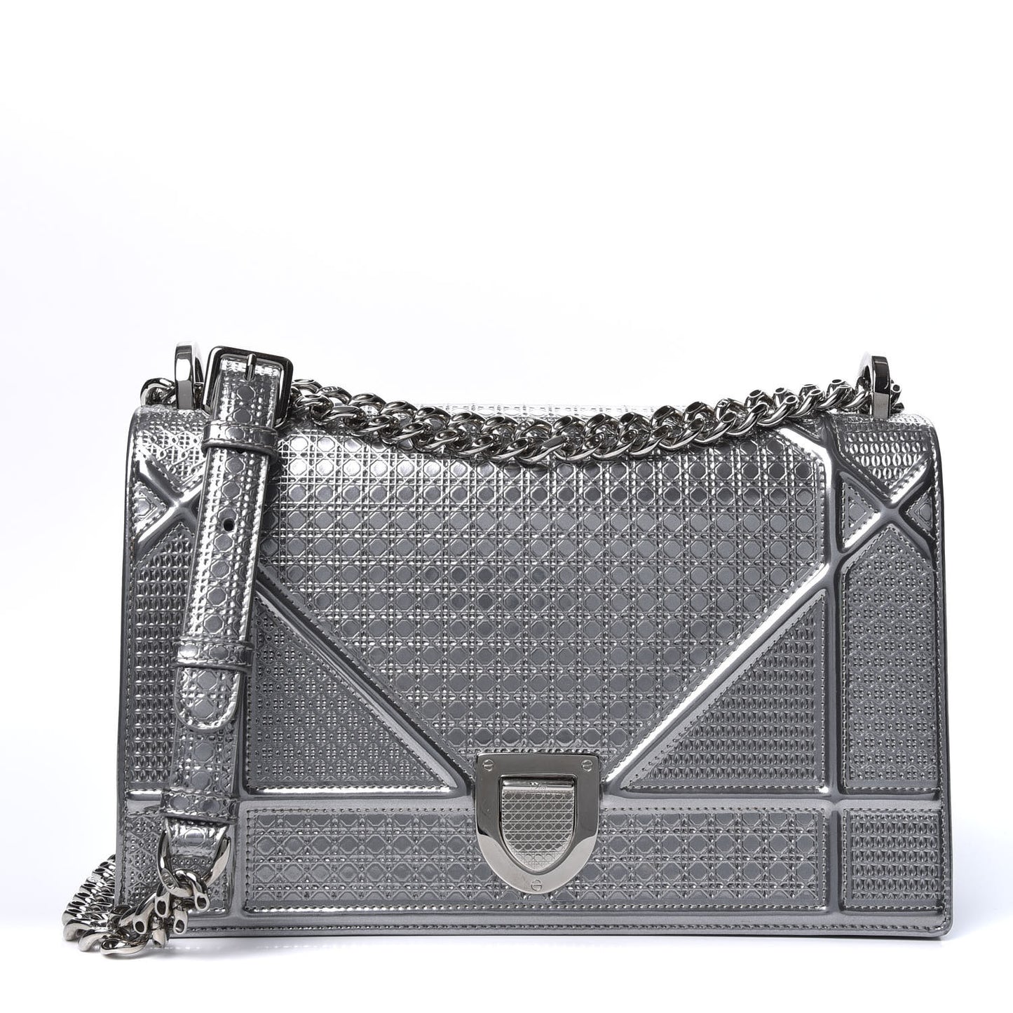 Metallic Patent Micro-Cannage Medium Diorama Flap Bag Silver