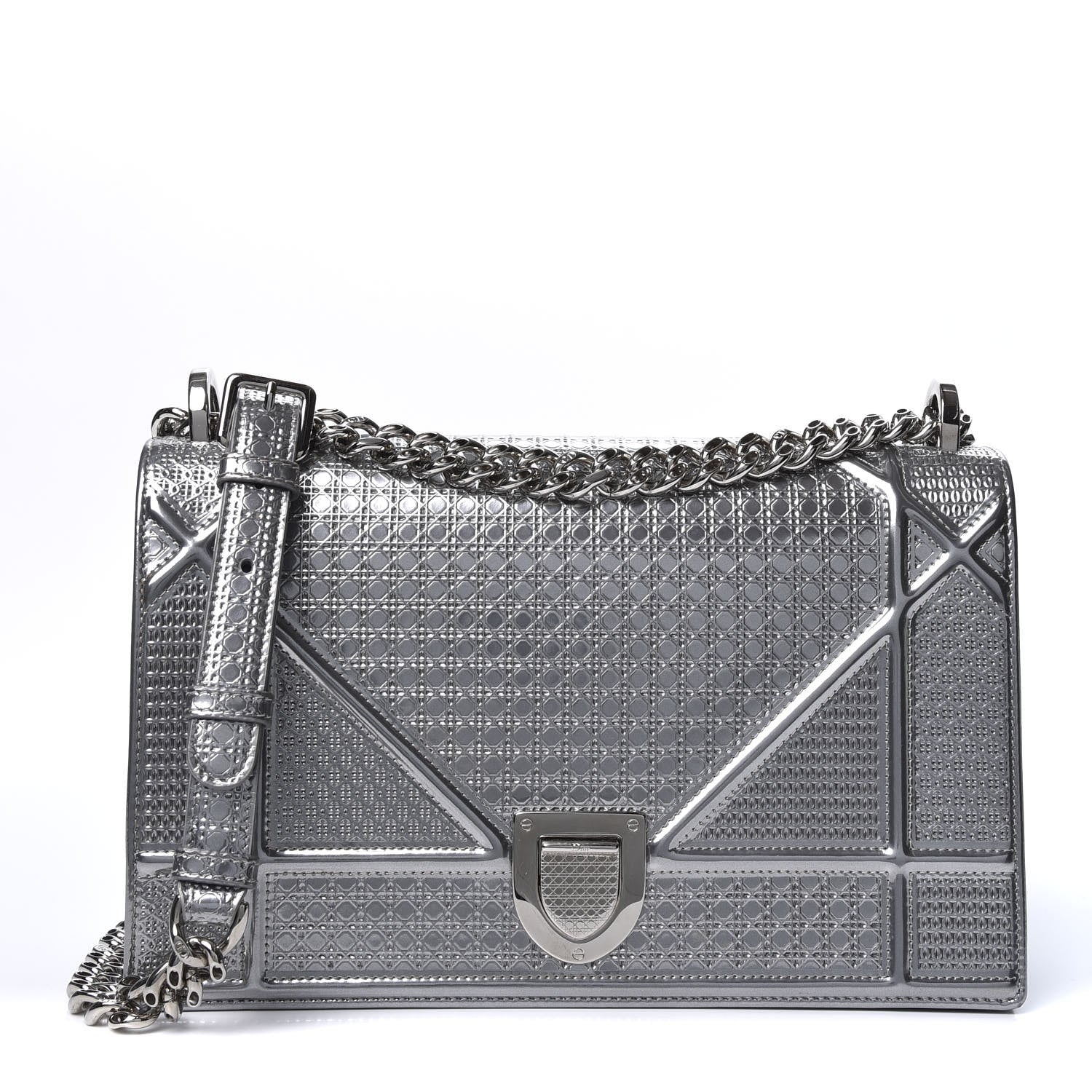 Christian Dior Metallic Patent Micro-Cannage Medium Diorama Flap Bag Silver 1 of 11