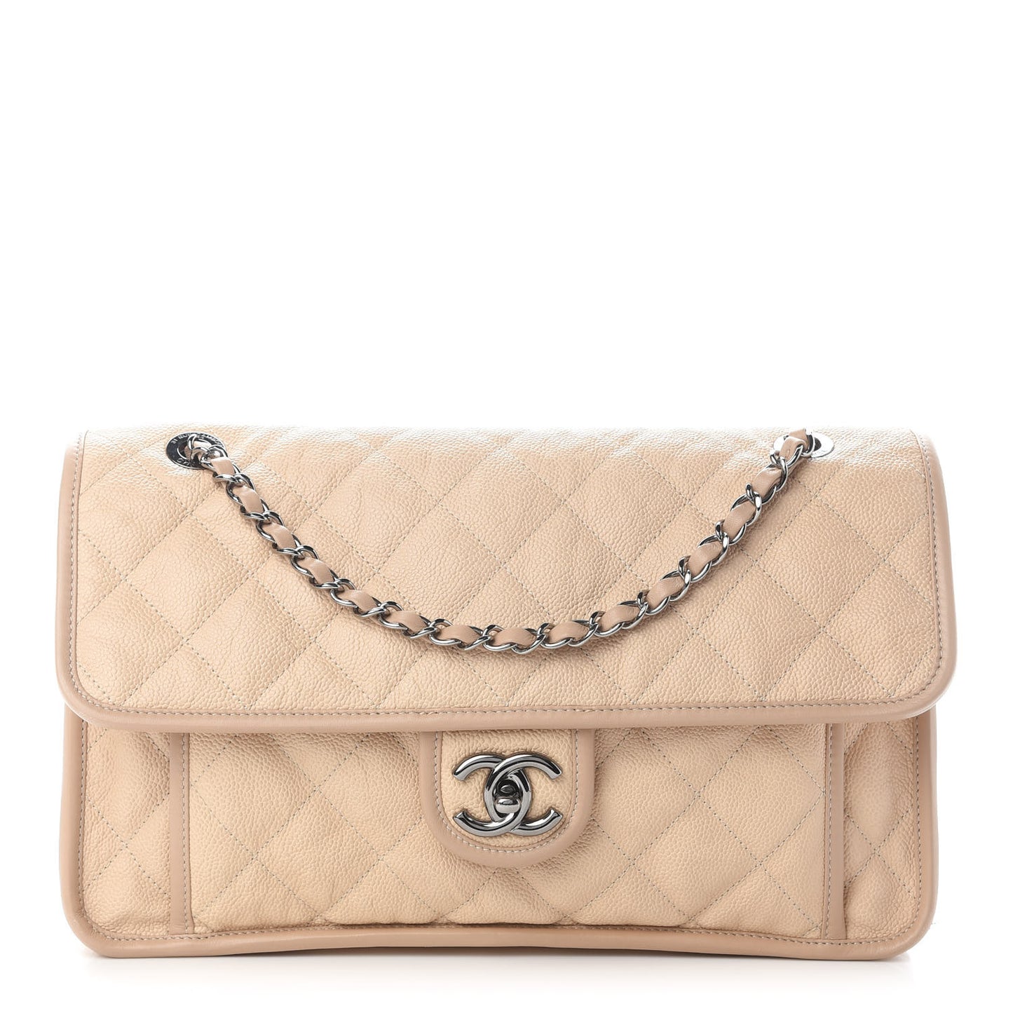 Caviar Quilted Large French Riviera Flap Beige