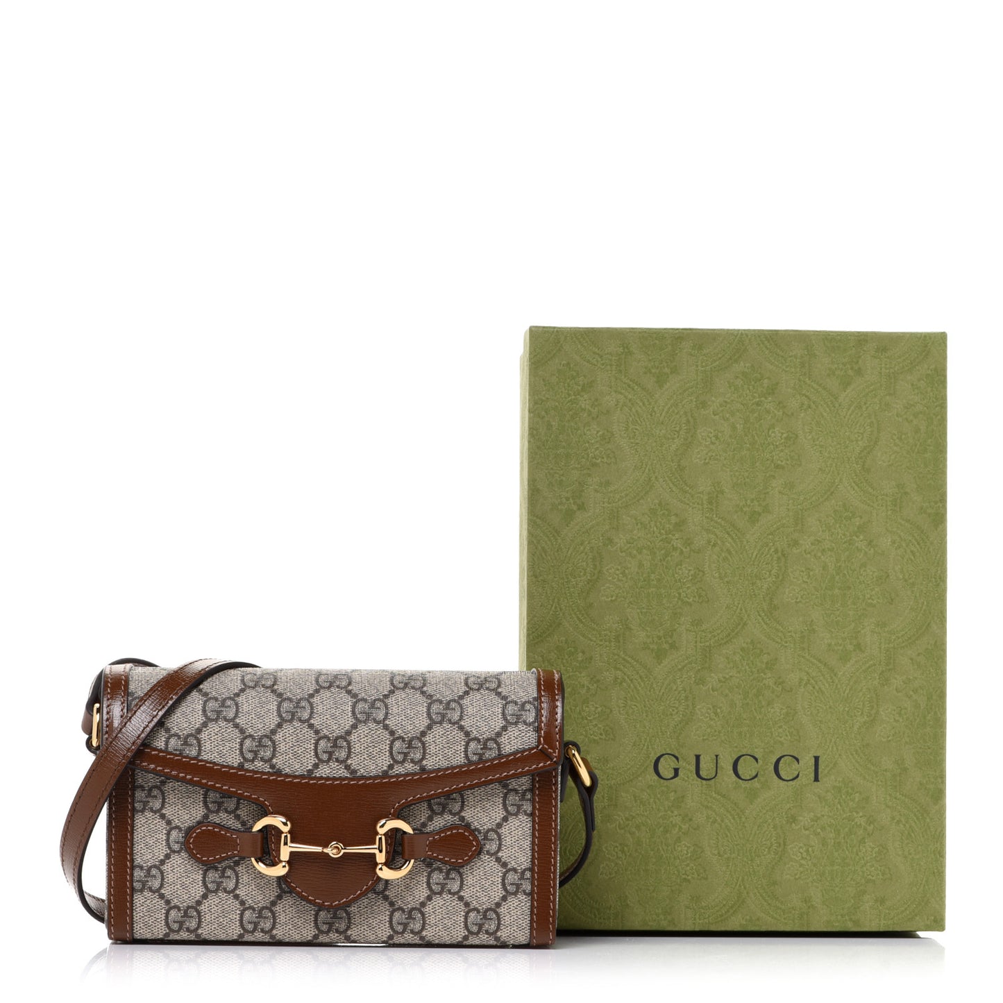 GG Supreme Monogram Mini Horsebit 1955 Shoulder Bag Beige Brown Sugar