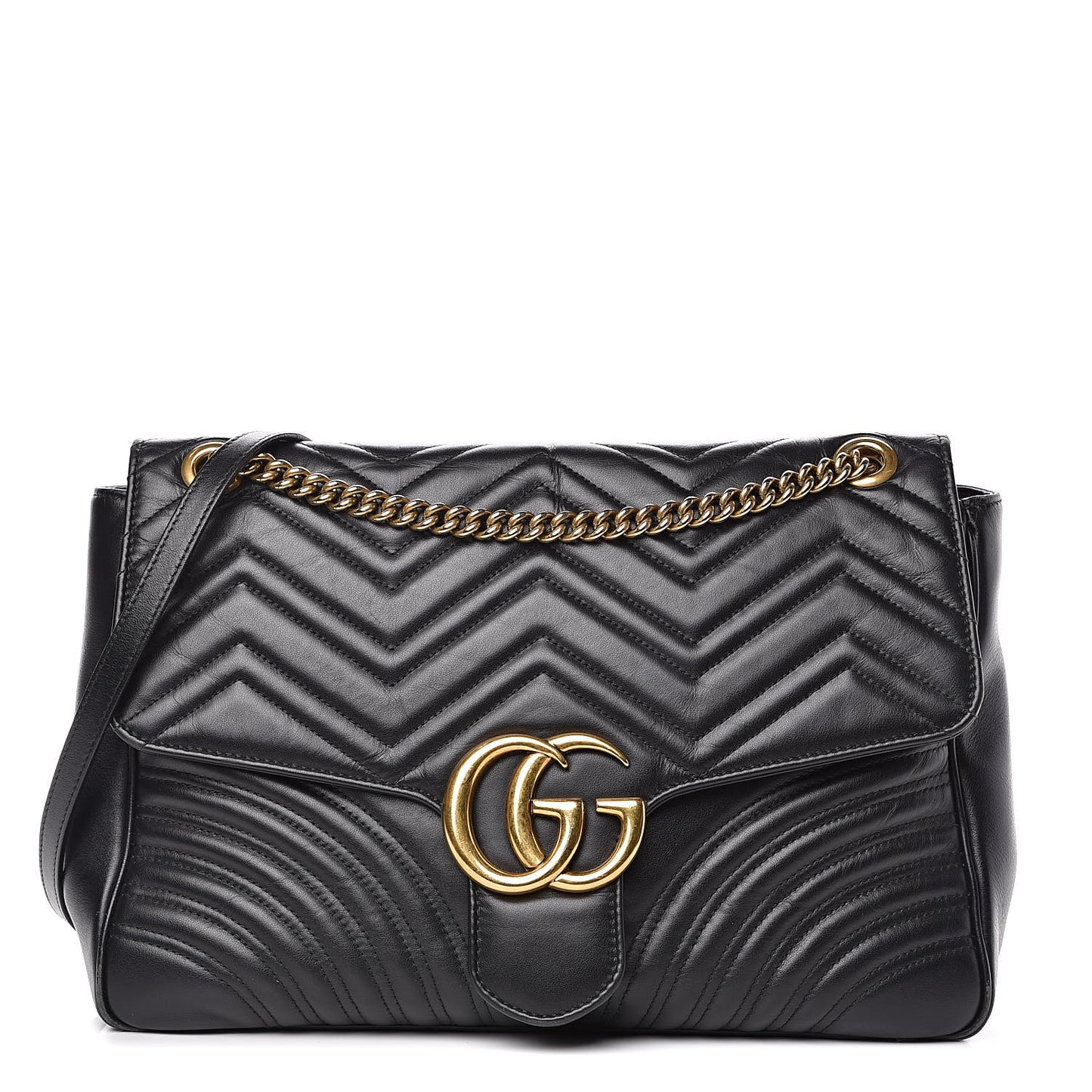 Calfskin Matelasse Large GG Marmont Shoulder Bag Black