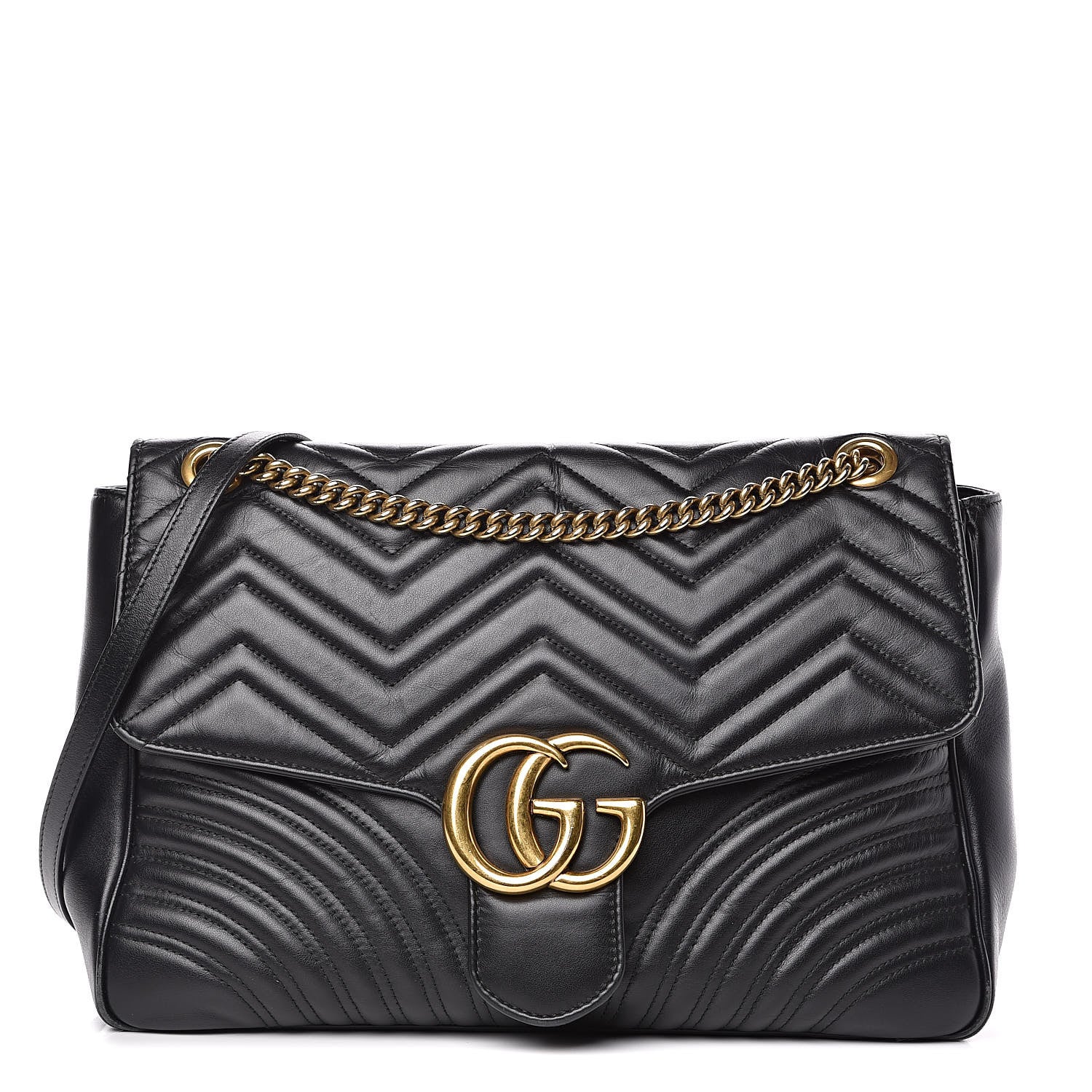 Gucci Calfskin Matelasse Large GG Marmont Shoulder Bag Black 1 of 17