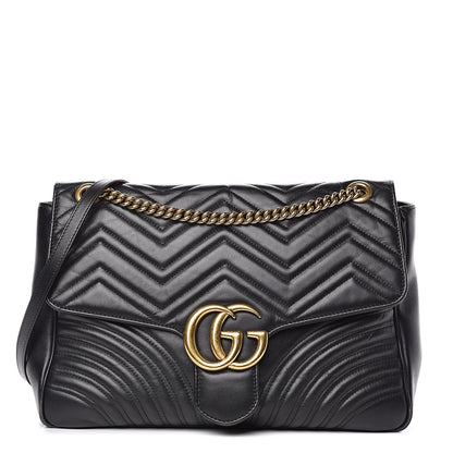 Gucci Calfskin Matelasse Large GG Marmont Shoulder Bag Black 1 of 17