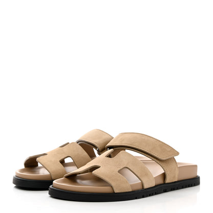 Hermes Suede Goatskin Womens Chypre Sandals 36 Beige Argile 3 of 9