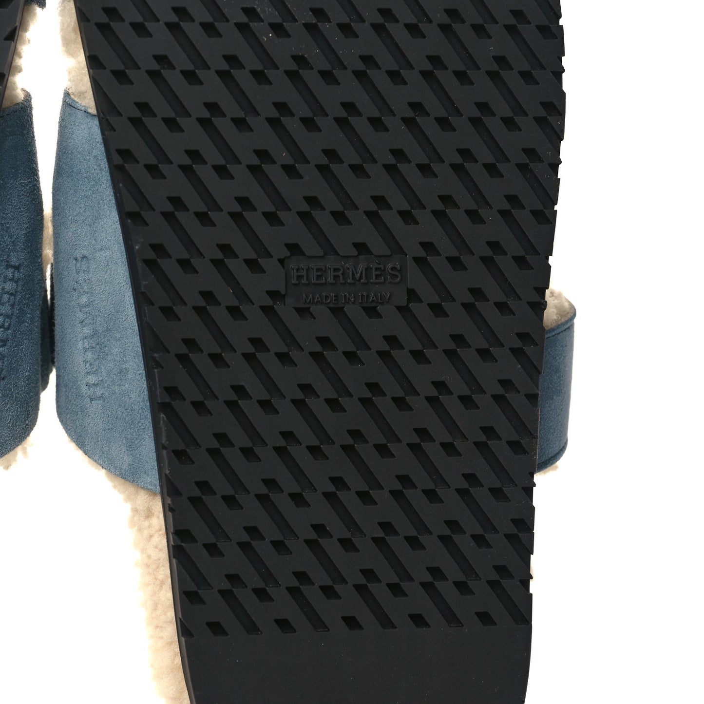 Suede Goatskin Woolskin Womens Chypre Sandals 38.5 Bleu Pinede Ecru