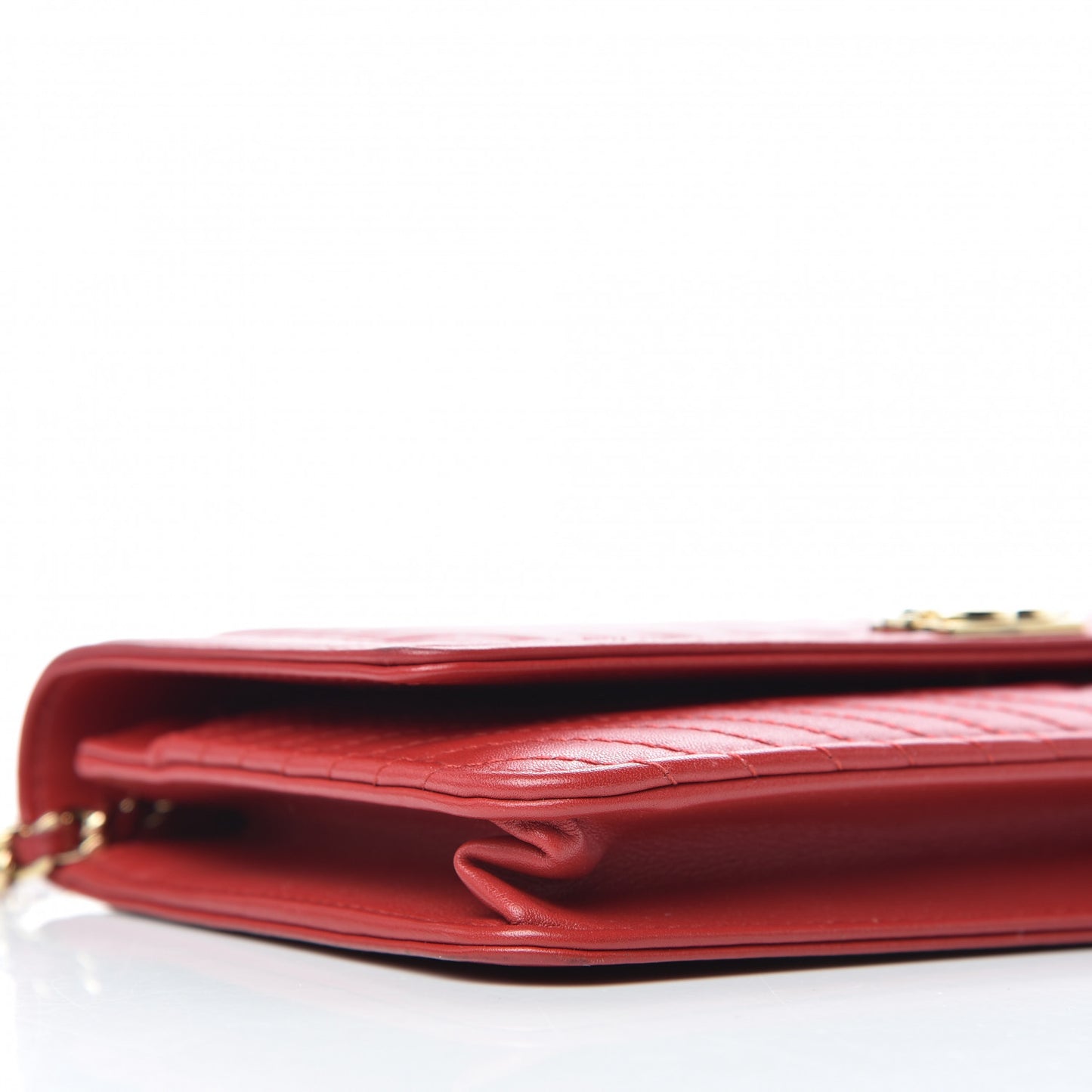 Lambskin Chevron Quilted Boy Wallet On Chain WOC Red