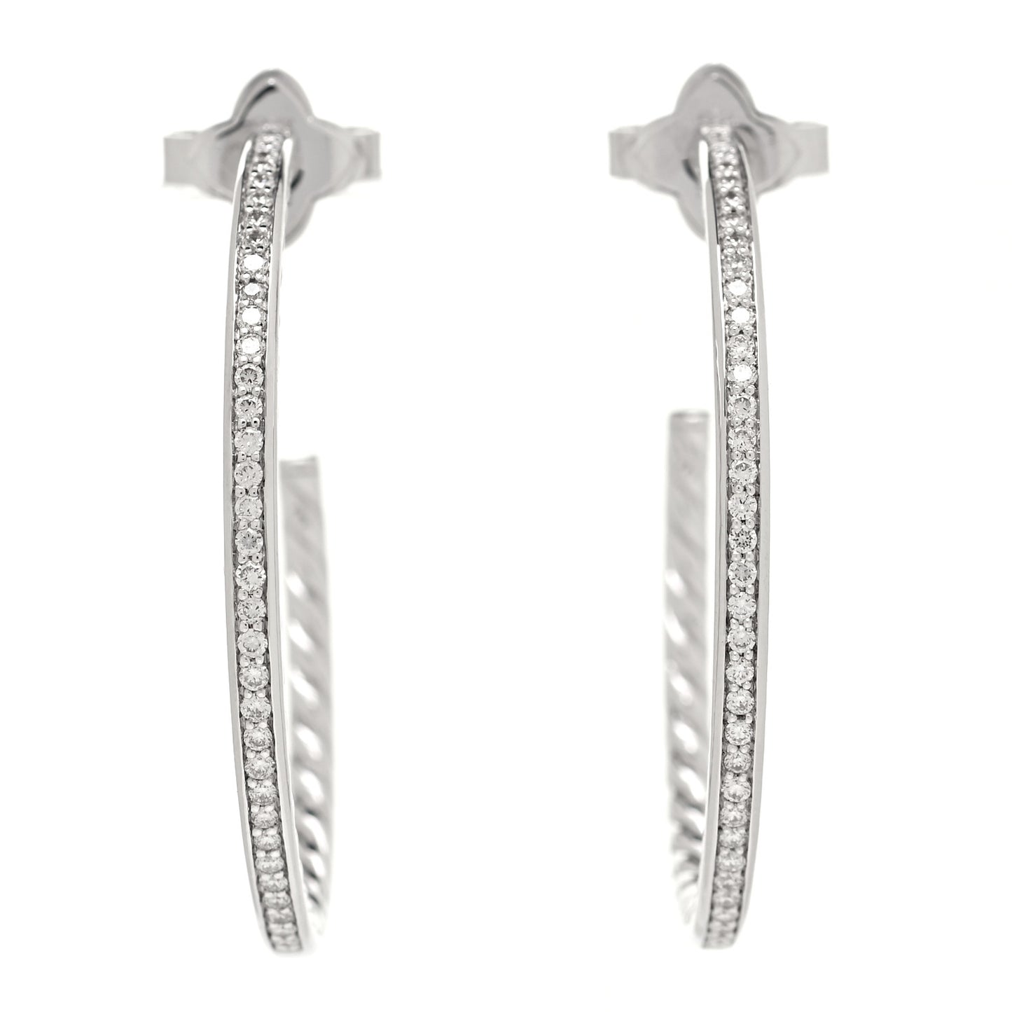 Sterling Silver Diamond Medium Hoop Earrings