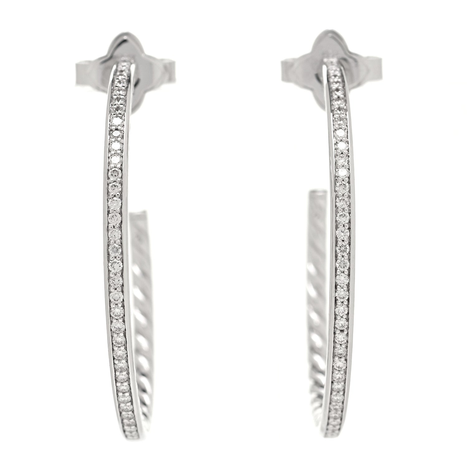 David Yurman Sterling Silver Diamond Medium Hoop Earrings 1 of 5