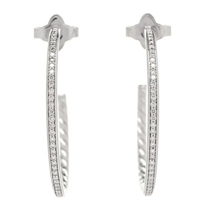 David Yurman Sterling Silver Diamond Medium Hoop Earrings 1 of 5