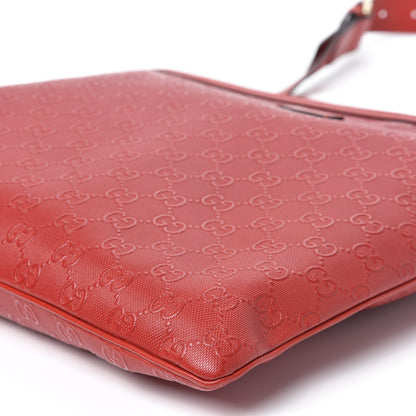 Gucci Coated Canvas Monogram Embossed Medium Flat Messenger Bag Red 6 of 9