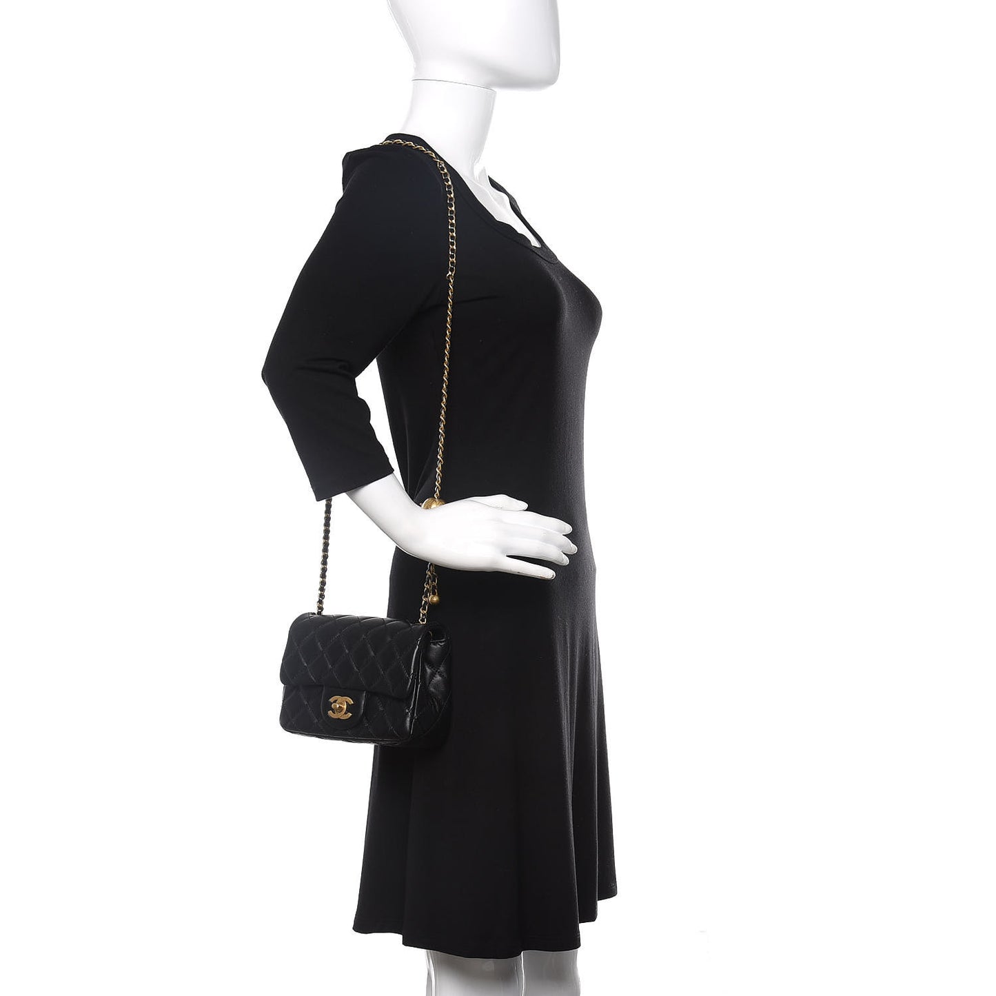 Lambskin Quilted Mini Pearl Crush Flap Black
