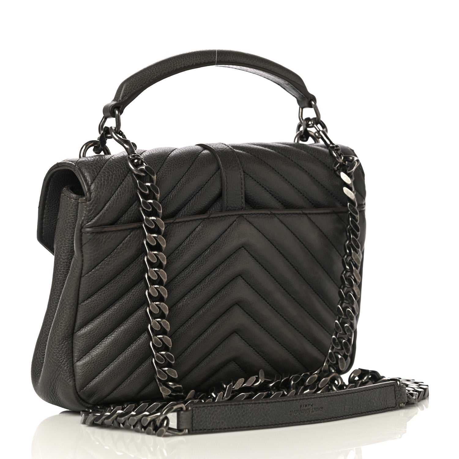 Saint Laurent Sheepskin Matelasse Chevron Monogram Medium College Bag Asphalt 3 of 12