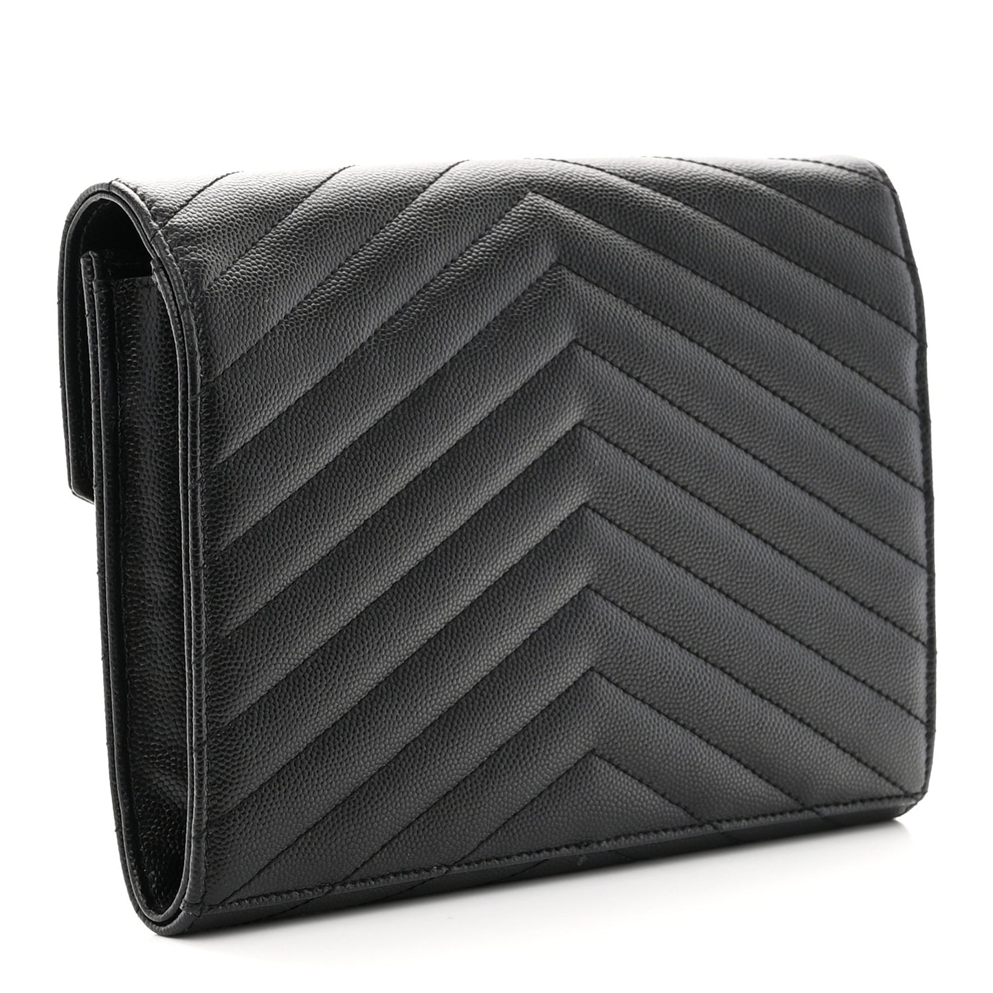 Grain De Poudre Matelasse Chevron Monogram Envelope Clutch Black