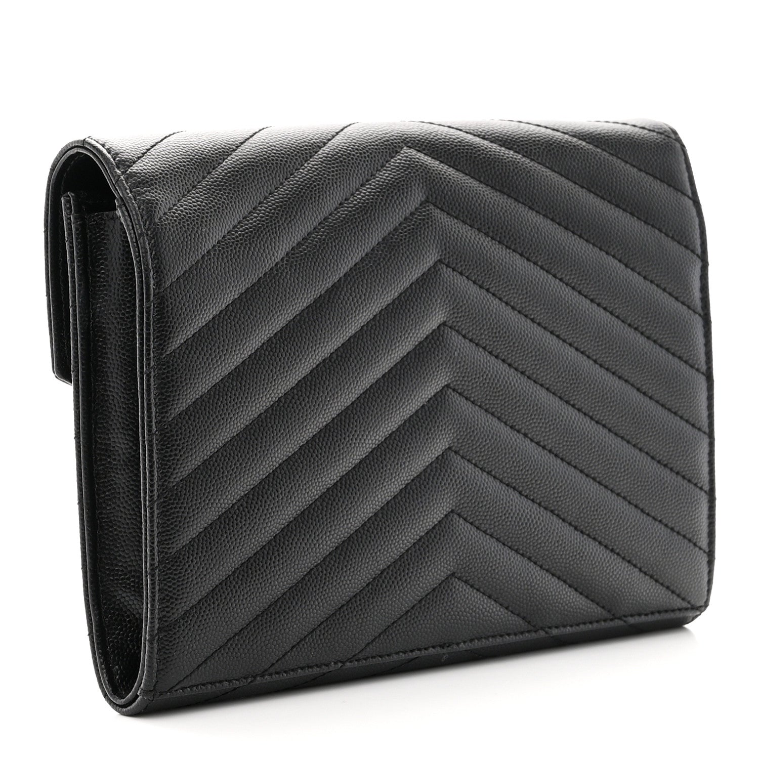 Saint Laurent Grain De Poudre Matelasse Chevron Monogram Envelope Clutch Black 3 of 8