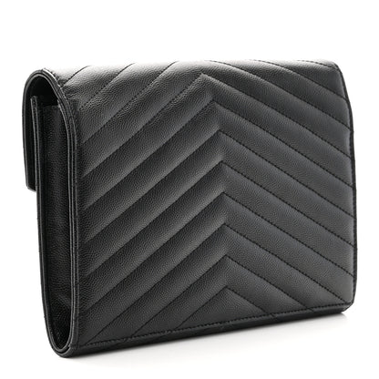 Saint Laurent Grain De Poudre Matelasse Chevron Monogram Envelope Clutch Black 3 of 8