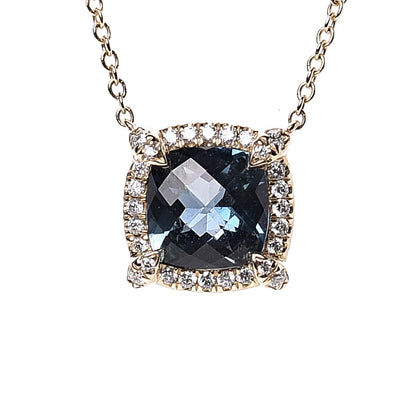 David Yurman 18K Yellow Gold Diamond Hampton Blue Topaz 7mm Petite Chatelaine Pave Bezel Pendant Necklace 4 of 7