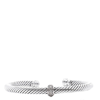 David Yurman Sterling Silver 18K White Gold Diamond 5mm Cable Classics Station Bracelet 1 of 6