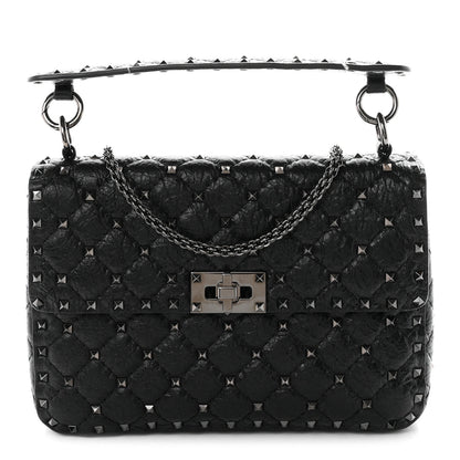 Valentino Garavani Craquele Nappa Medium Rockstud Spike Shoulder Bag Black 1 of 10