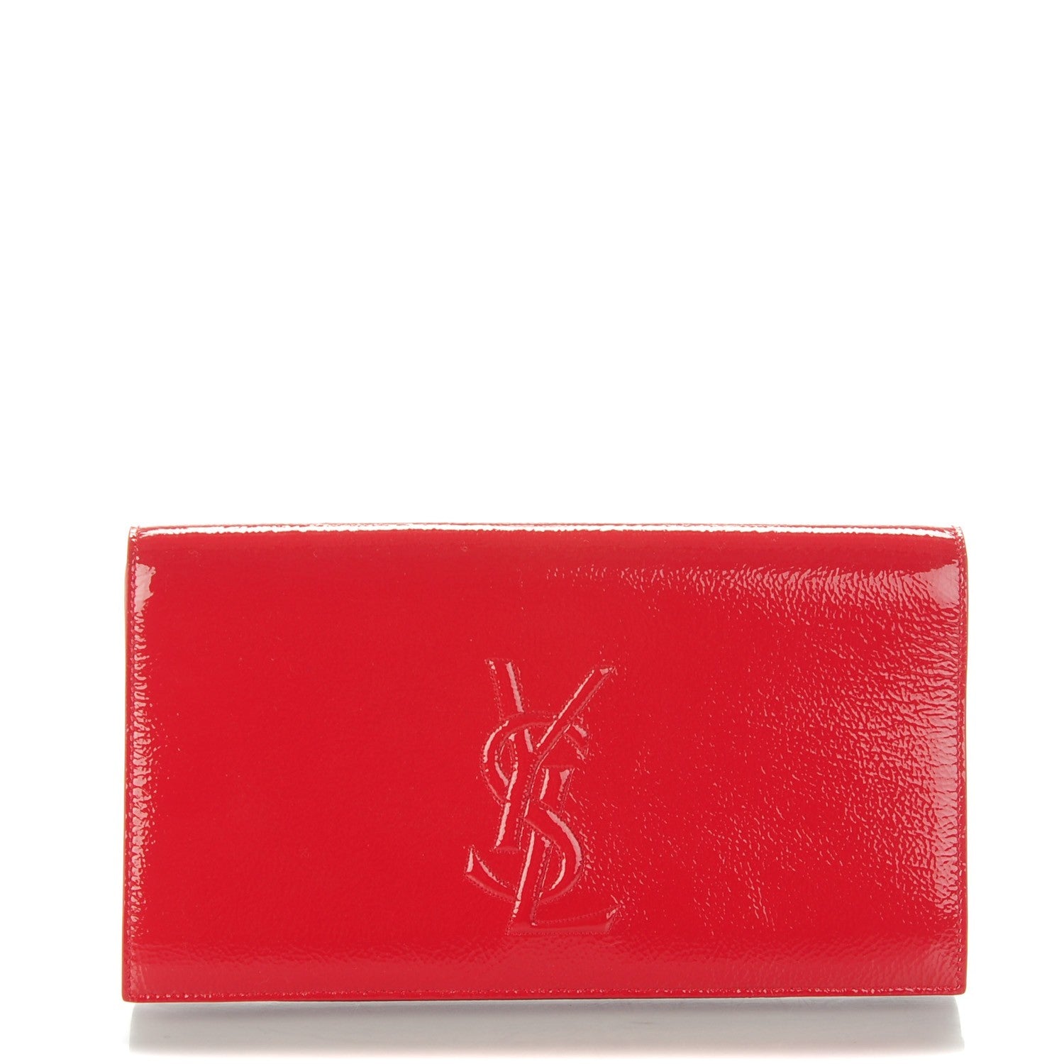 Saint Laurent Textured Patent Monogram Large Belle De Jour Clutch Red 1 of 7