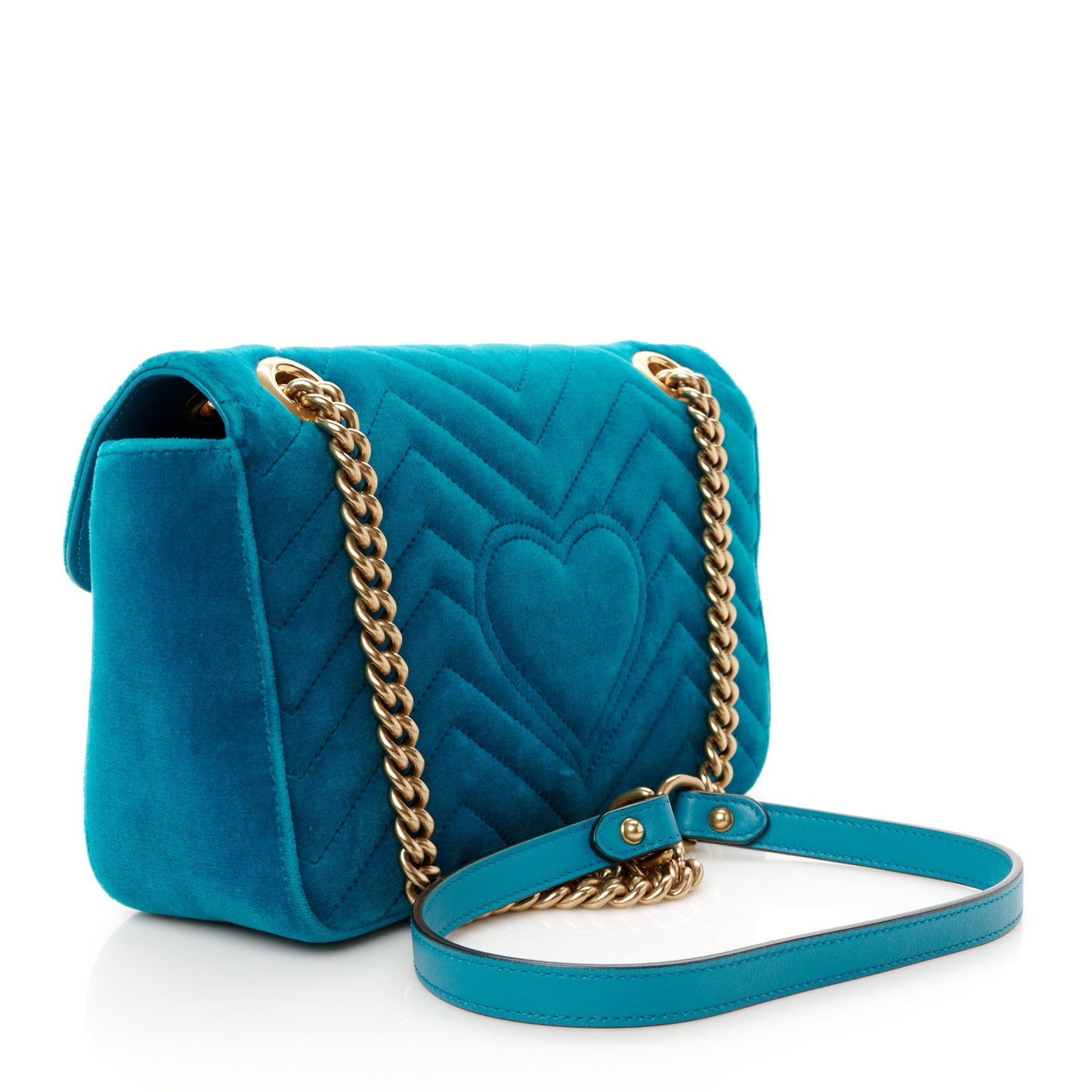 Velvet Matelasse Small GG Marmont Shoulder Bag Pavone Cyan