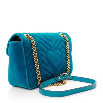 Gucci Velvet Matelasse Small GG Marmont Shoulder Bag Pavone Cyan 3 of 11