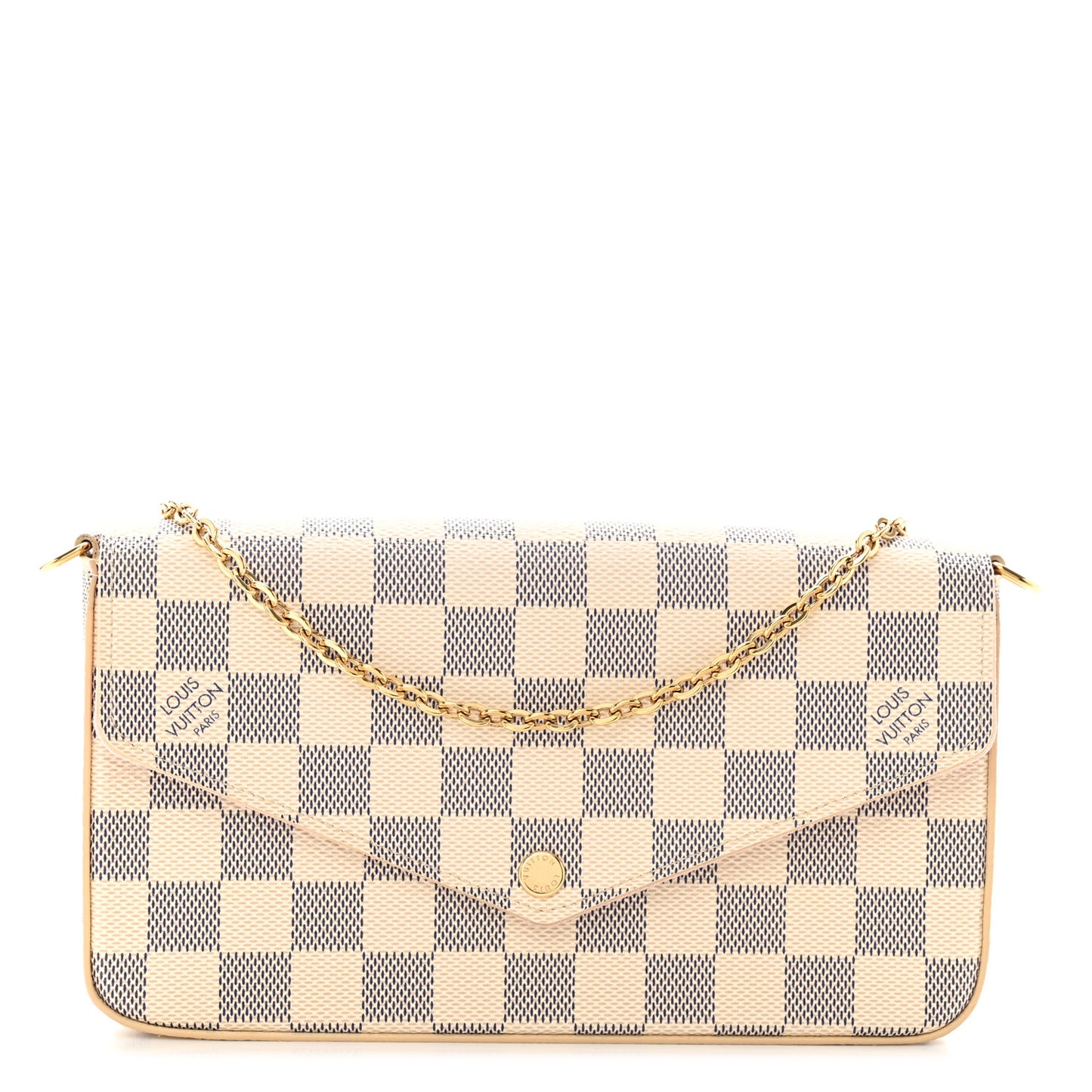 Damier Azur Pochette Felicie Chain Wallet Rose Ballerine