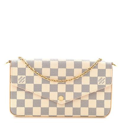 Louis Vuitton Damier Azur Pochette Felicie Chain Wallet Rose Ballerine 1 of 10