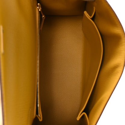 Hermes Chevre Mysore Horseshoe Kelly Sellier 25 Jaune Ambre Bleu Glacier 5 of 11