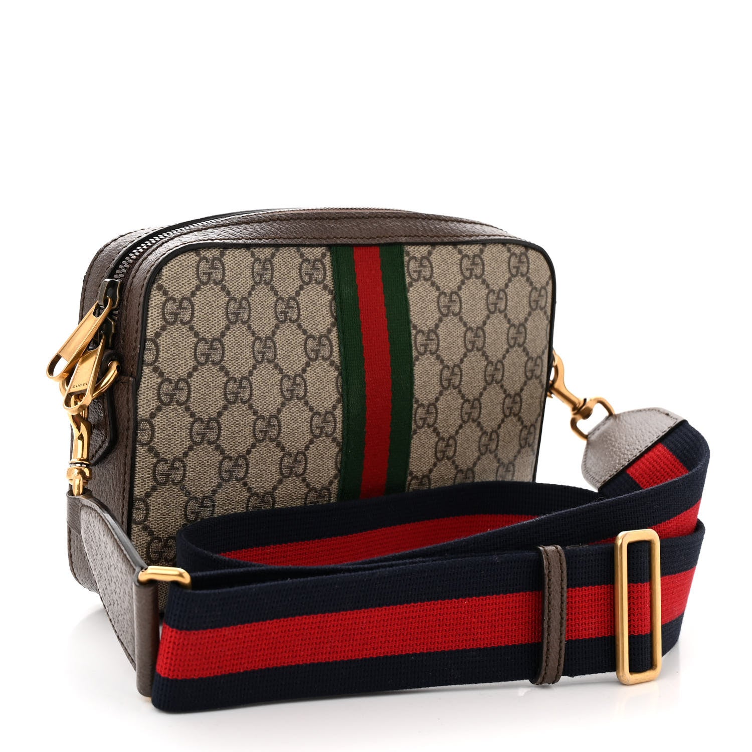 Gucci GG Supreme Monogram Textured Dollar Calfskin Web Ophidia Wristlet Shoulder Bag Beige Ebony New Acero 3 of 12