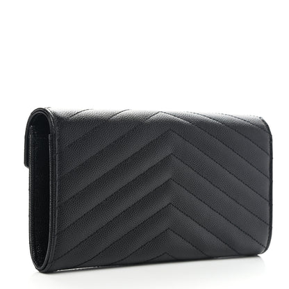 Saint Laurent Grain De Poudre Matelasse Chevron Monogram Flap Wallet Black 3 of 10