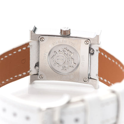 Hermes Stainless Steel Epsom Diamond Bezel Mother of Pearl 17.2mm Heure H Hour Quartz Watch Blanc 4 of 5