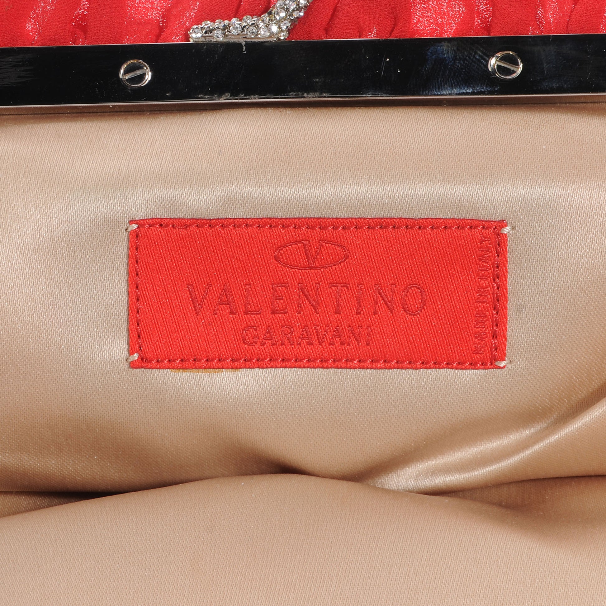 Valentino Garavani Chiffon Satin Ruffled Evening Clutch Red 6 of 6