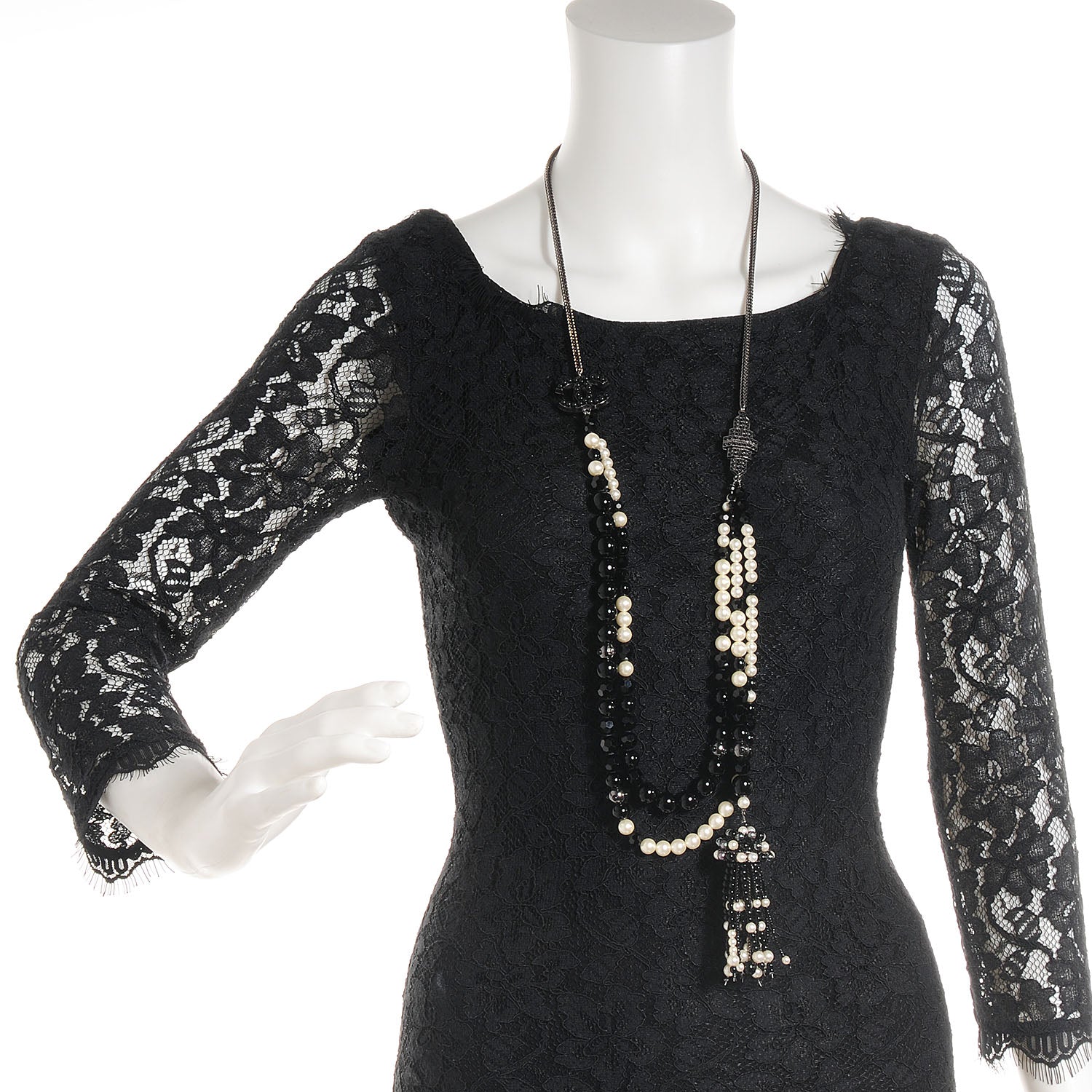Chanel Pearl Beaded Crystal CC Tassel Necklace Black 2 of 30