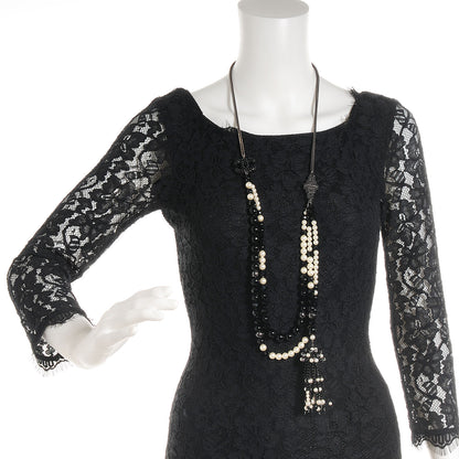 Chanel Pearl Beaded Crystal CC Tassel Necklace Black 2 of 30